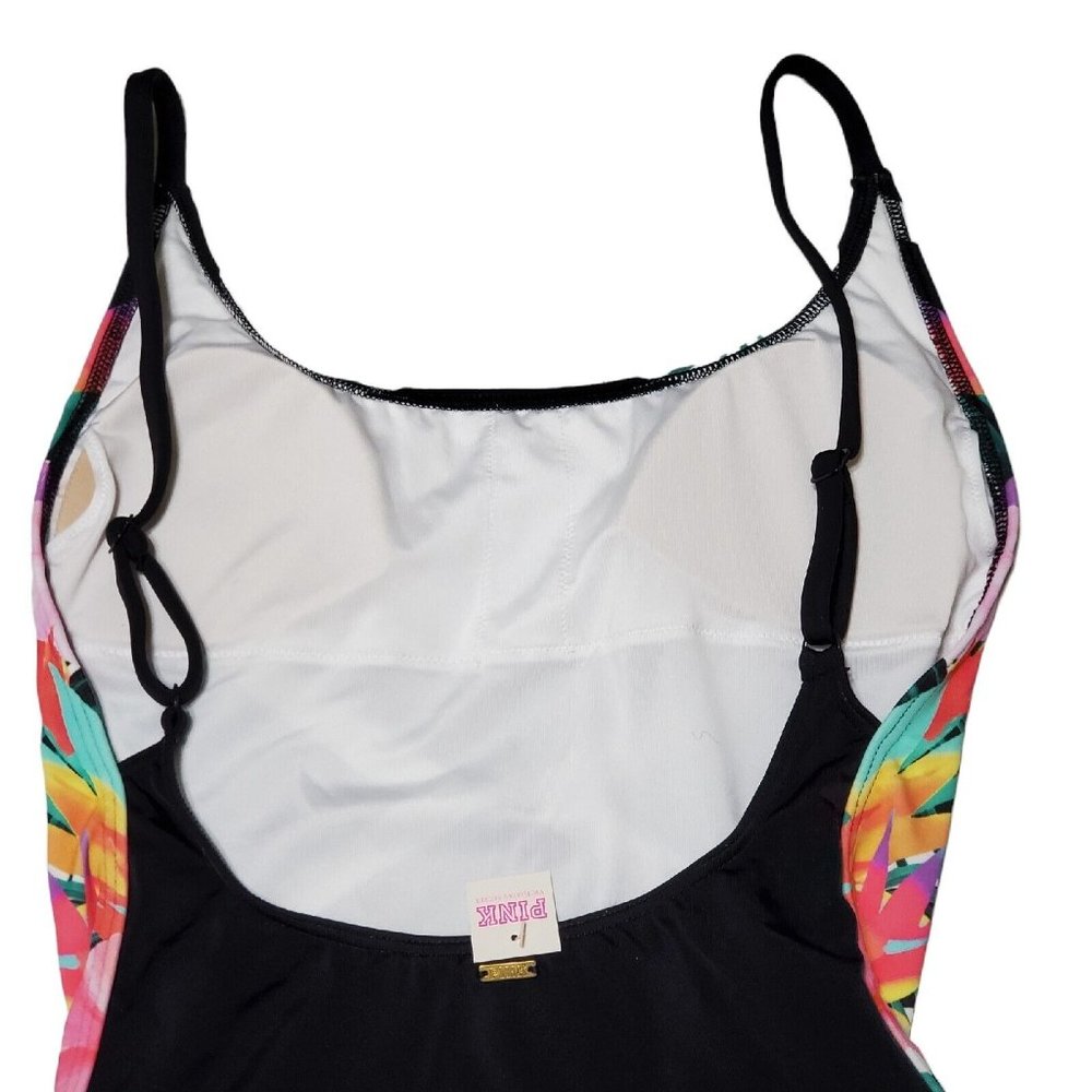 PINK Victoria's Secret Black & White Chevron One-Piece with Tropical Print - Picture 4 of 6